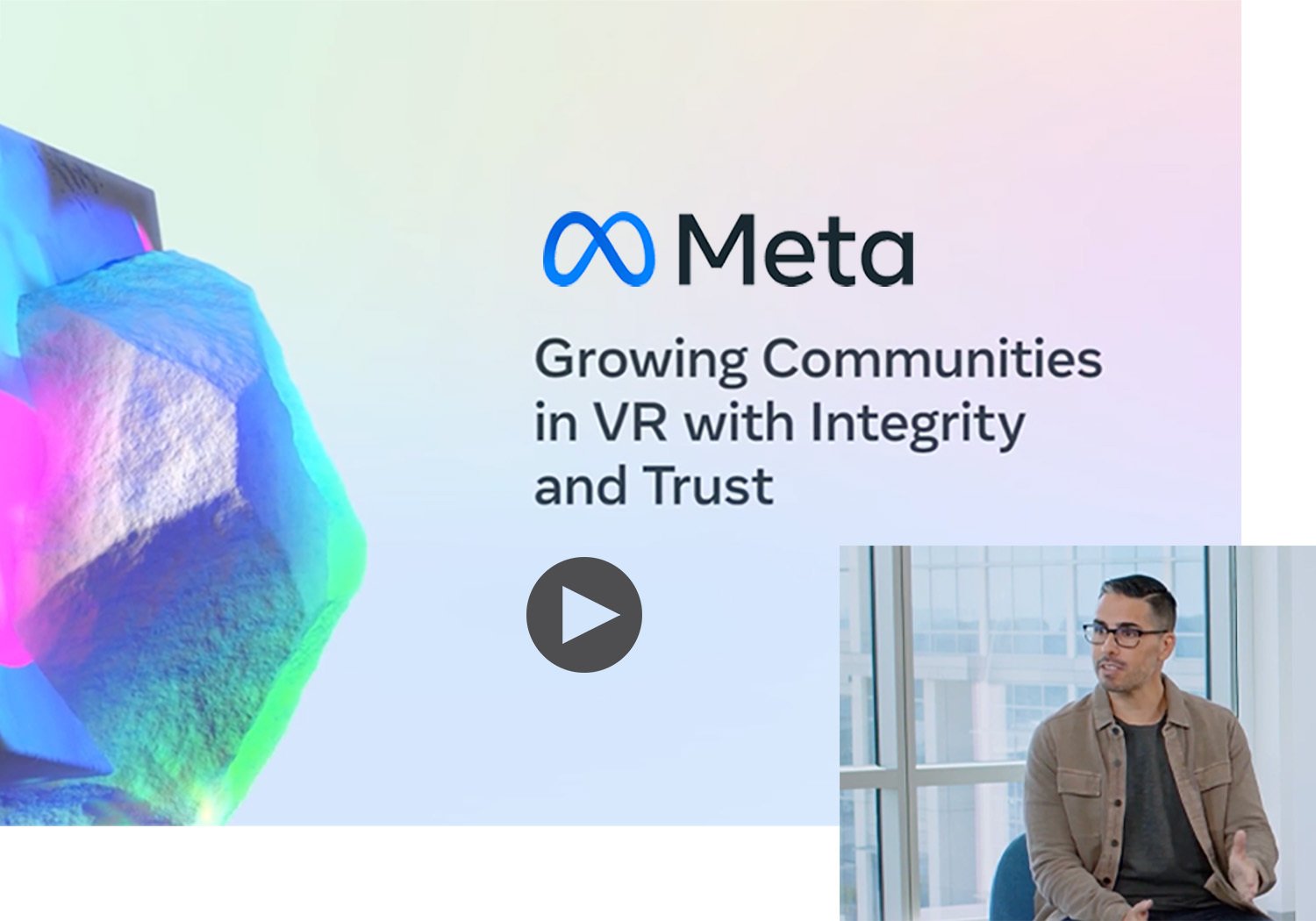 image from meta connect 2022 with Josh Buxbaum, WebPurify Founder/COO and text that reads "growing communities in VR with integrity and trust"