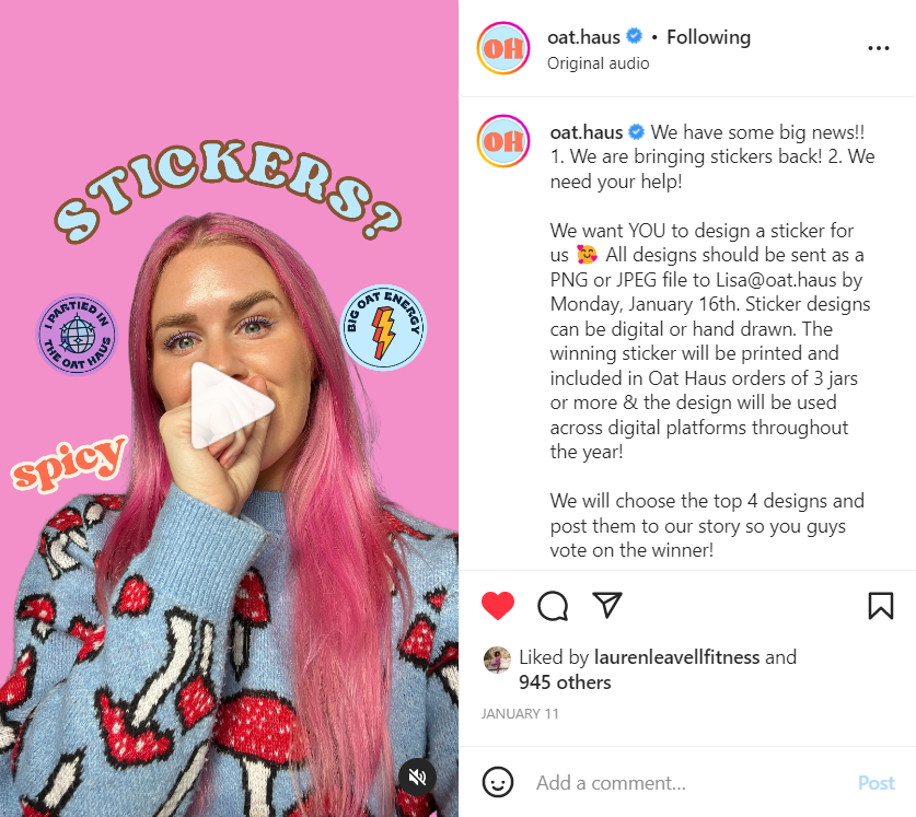 imstagram post by oat haus about their sticker design competition